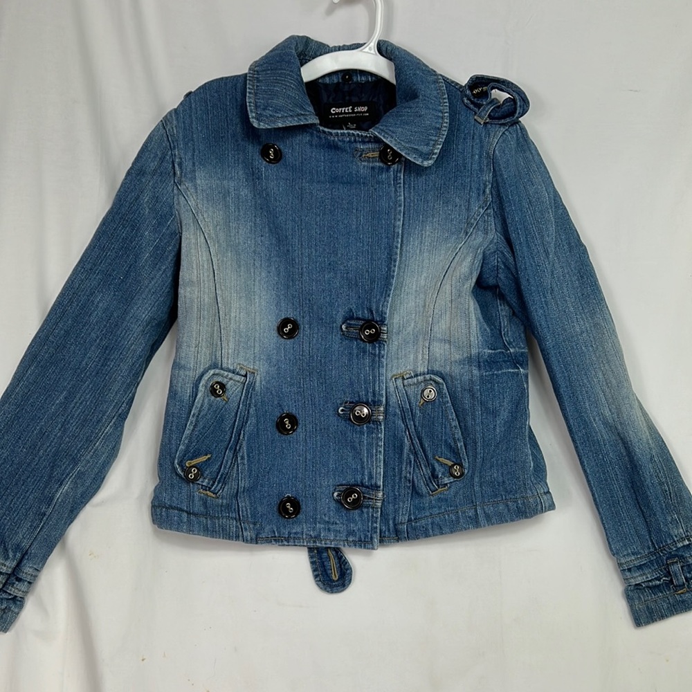 #0955 Coffee Shop Vintage Denim Button-Up Jean Jacket | Size: L